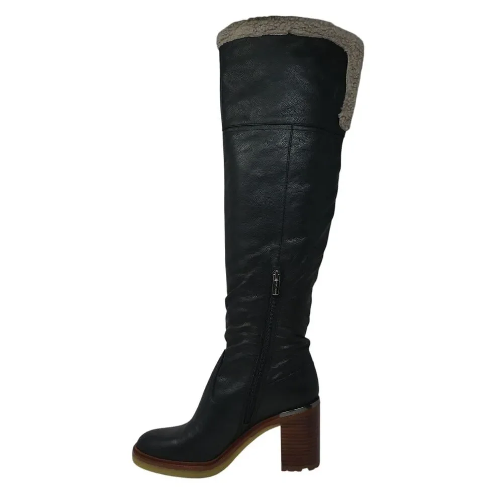 Vince Camuto Gambrel Black Leather‎ Over The Knee Stacked Heel Boots Womens 8
